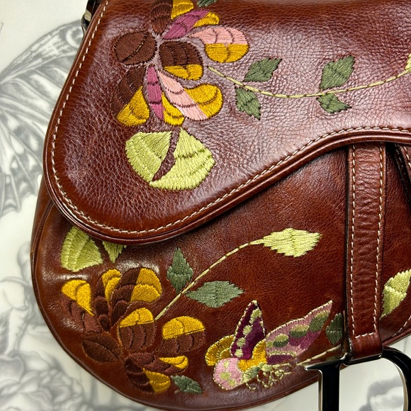 Christian Dior Vintage Y2k Era Brown Leather Embroidered Saddlebag Handbag - Picture 11 of 14